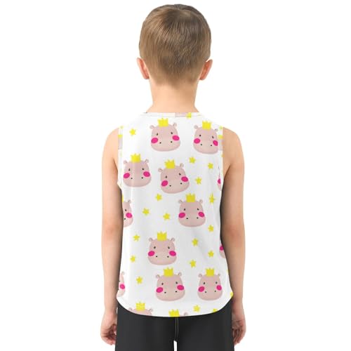J JOYSAY Crowned Hippo Stars White Boys Tank Top Sleeveless Muscle Shirts Quick Dry Kids T-Shirts 3-15T3