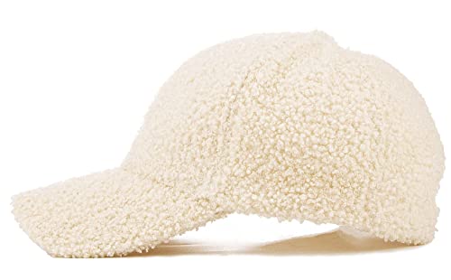 Faux Lamb Wool Baseball Cap For Men Women - Teddy Fleece Sports Hats Warm Winter Outdoor Travel Beige #TOP4