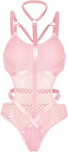 shwta Conjuntos de lencería sexy para mujer, traje de lencería descarado con malla recortada, osito de peluche, gargantilla sin espalda, ropa interior de lencería, ropa interior de San Valentín, ropa