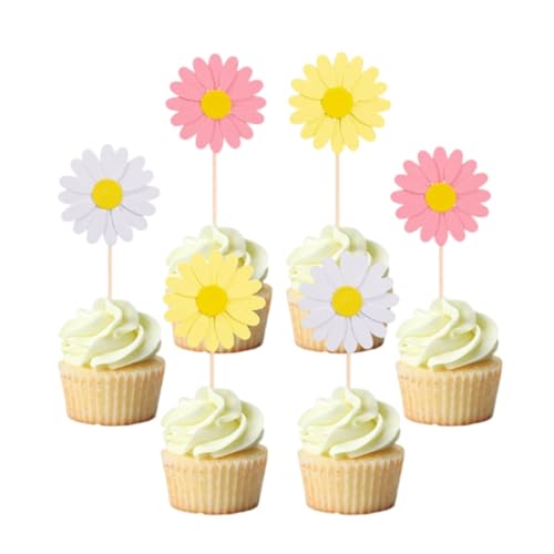 kalione 36PCS Beautiful Daisy Birthday Cake Decorations Set - Elegant Daisies Cupcake Toppers and Daisy Flower Cupcake Decorations - Perfect Flower Floral Cupcake Toppers for Parties and Weddings