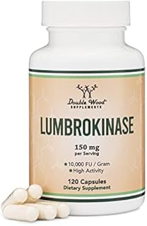 Lumbrokinase Enzymes Supplement - 120 Capsules (Max Activity 10,000 FU / Gram) 150mg per Serving (No Fillers, Manufactured in The USA) for Cardiovascular and Blood Circulation Support by Double Wood
