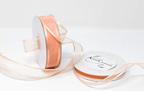 AmoreCreations 7/8 Inch x 25yds Organza Ribbon with Satin Trim for Wedding Baby Shower Gifts DIY Bows Craft Dancer Wands and More - Colors Guaranteed by AmoreCreations (Peach)