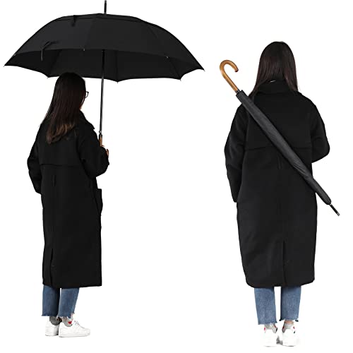 Zekar Wooden J-Handle Umbrella, 54/60 / 68 Inch, Classic Versions, Large Windproof Stick Umbrella, Auto Open For Men And Women (Black, 60”-Pack Of 2) #TOP4