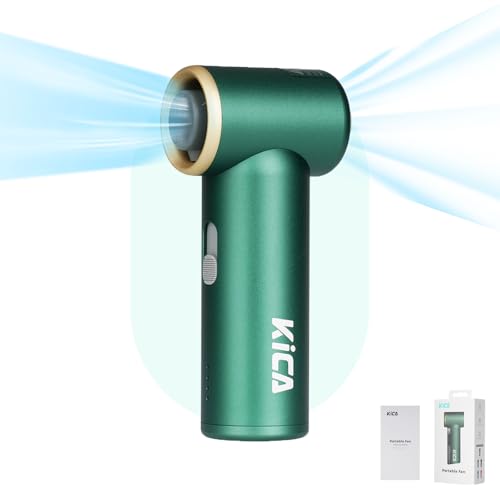 Kica Jetfan Mini-Handheld Portable Turbo Fan Rechargeable Personal Fan Stepless Speed Control 13Hrs Long-Lasting Pocket-Sized Small Lightweight Jet fan for Travel/Outdoors Cooling Green