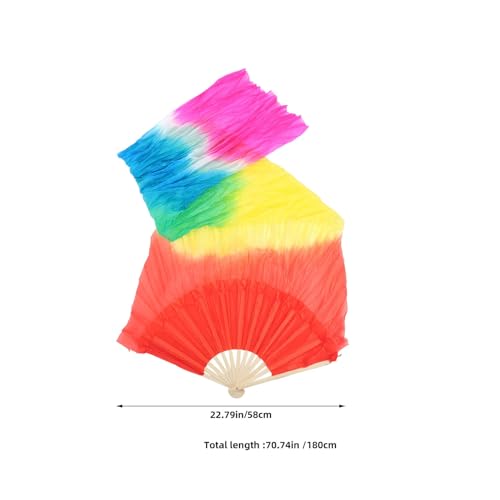 Abanico largo para danza china con velo de seda multicolor degradado flotante 2