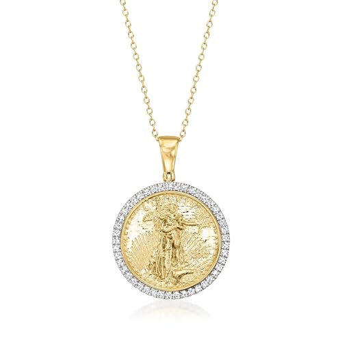 Ross-Simons 0.50 ct. t.w. Diamond Replica Liberty Coin Pendant Necklace in 18kt Gold Over Sterling. 16 inches