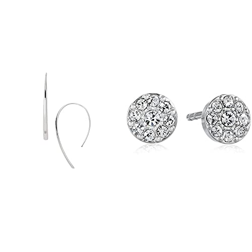 Fossil "Heritage Metal" Silver-Tone Bevel Hoop Earrings With Fossil Crystal Stud Earrings #TOP19