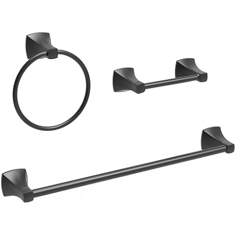 WZRUA Toilet Paper Holder Pivot 18-Inch Towel Bar and Towel Ring Matte Black,Stainless Steel and Zinc Alloy Wall Mounted Cover