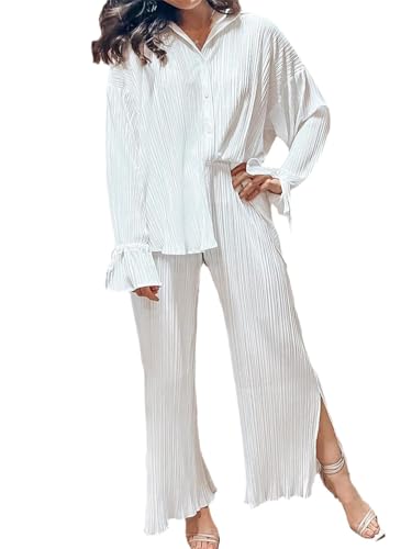 Survêtement unicolore 2 pièces pour femme avec chemise et pantalon ample