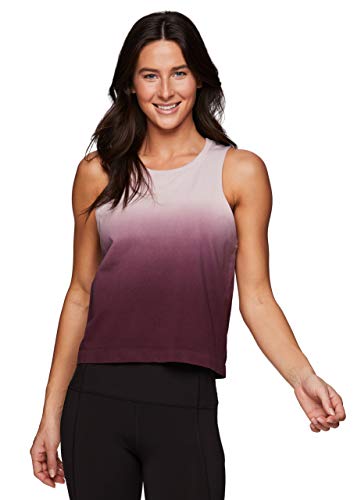 RBX Active Women's Yoga Ombre Tank Top, Breathable Soft Relaxed Fit Shorter Length Seamless Ombre Tie Dye Tank Top Ombre Dark Pink M