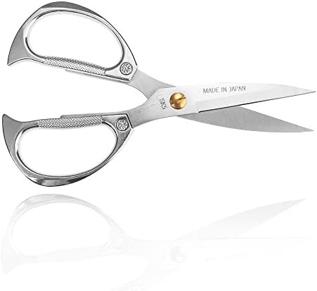 TONMA [Made in Japan] Kitchen Scissors All Purpose, Effortless Cutting, Quality Japanese Ergonomic Handle Heavy Duty Kitchen Shears for Herbs, Chicken, Food, Garden, Office, Fabric Crafting (Silver)