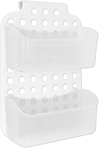 liuduo Mensola da doccia bianca con 2 ripiani da appendere, per doccia, bagno, pensile