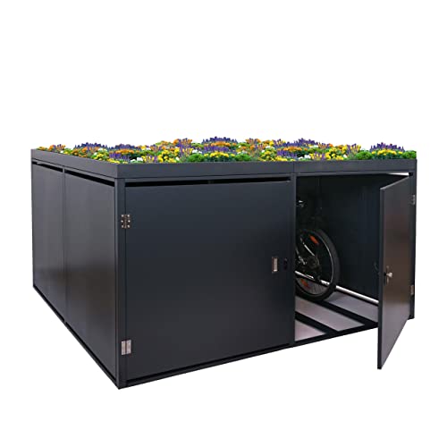 Mendler 4er-Fahrradgarage mit Pflanzkasten HWC-L56b, Fahrradbox, abschließbar verzinkter Stahl 126x220x210cm - anthrazit