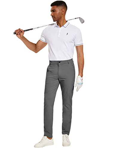 Mens Quick Dry Stretch Golf Pants Slim Fit Causal Work Dress Tapered Pants Waterproof Lightweight Hiking 38 Grey #TOP6