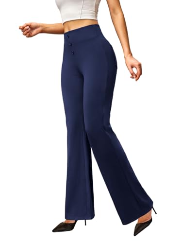 keriffe Womens Bootcut Dress Pants High Waist Stretchy Business Work Casual Trousers with Back Pockets Office Slacks Navy Blue