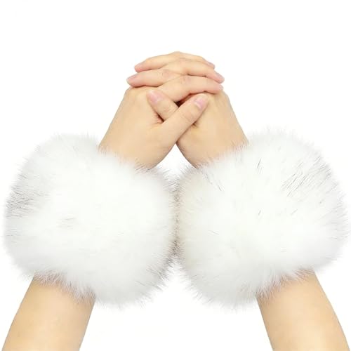 Puños peludos para muñecas y calentadores de brazos suaves para mujer