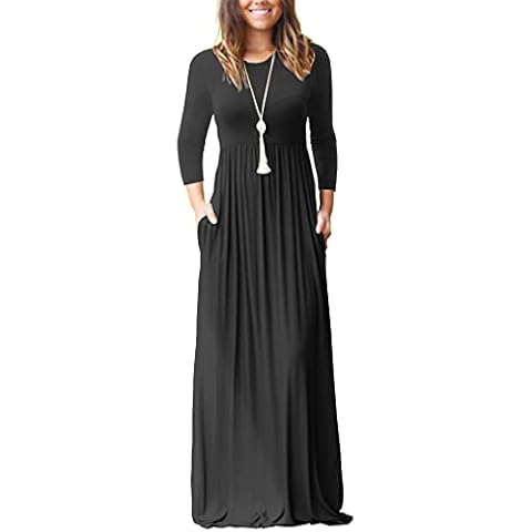 GRECERELLE Women's Casual Maxi Dress Long Sleeve Long Dresses with Pockets and Sleeves for Ladies (Black, L) Cover