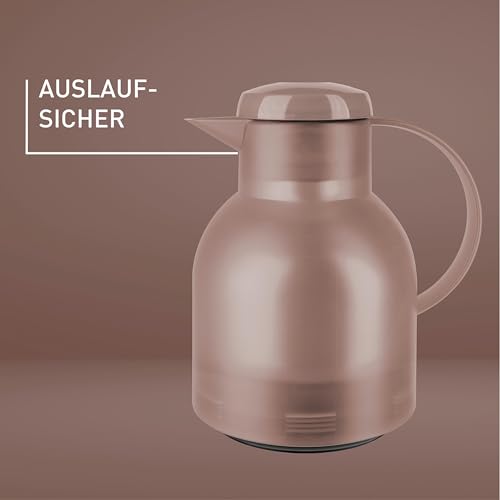 Emsa Samba Isolierkanne, 1 Liter Fassungsvermögen, Quick Press Verschluss, 100% dicht, 12h heiß und 24h kalt, mit Glaskolben, made in Germany, Transluzent/Taupe, 509820 2