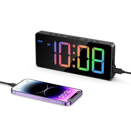 Ankilo Reloj despertador digital para mesita de noche, reloj despertador para dormitorio, funciona con USB/batería, reloj junto con 3 niveles de volumen, 4 modos de alarma, ajuste de brillo, DST para