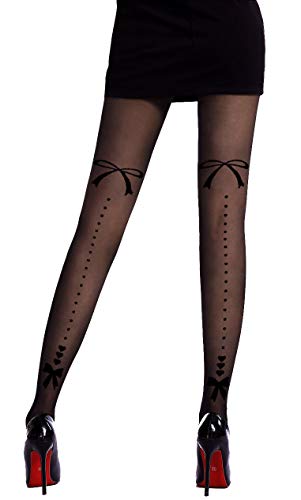 Collant Voile Noir Opaque Noeud Jacquard Couture Pantyhose