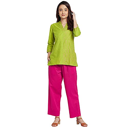 Image of GO COLORS Women Blue Stripe Cotton Wide Pants