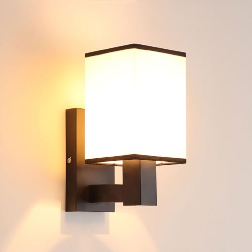 IBalod エレガントな屋内用壁取り付け用燭台 ブラックメタル 絶妙な壁ランプ リネン生地 照明器具 ボタンスイッチ付き リビングルーム 寝室 ダイニングルーム バスルーム ドレッサー用