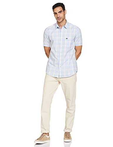 Image of Arrow Sports Checkered Oxford Slim Fit Casual Shirt Blue