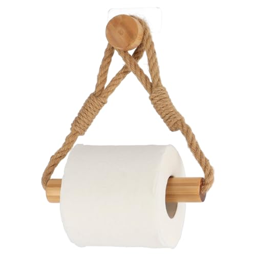 TIENDA EURASIA - Portarrollos Papel Higiénico | Diseño Trenzado Nórdico Bambú | Fijación por Adhesivo | Uso Versátil de Portarrollos o Toallero | (Portarrollos - 16 x 22 cm)