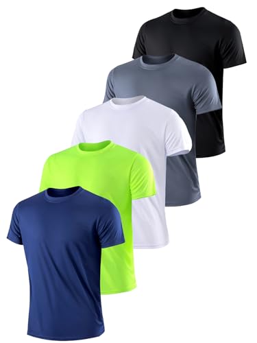 Pack de 1/3/4/5 camisetas de manga corta para hombre, ajuste seco, transpirable, para entrenamiento atlético, gimnasio, fitness, casual, Medium