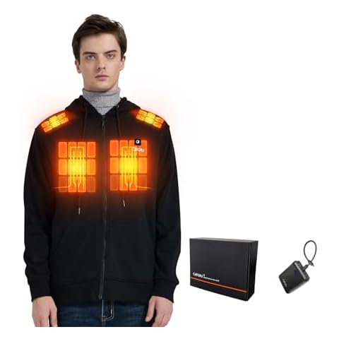 CAFORU Heated Hoodie with 7.4V Battery Pack(Unisex),5Heating Zones,Heating Hooded Sweatshirt for Men and Women,(Black/X-Large), including 2 backup batteries Cover