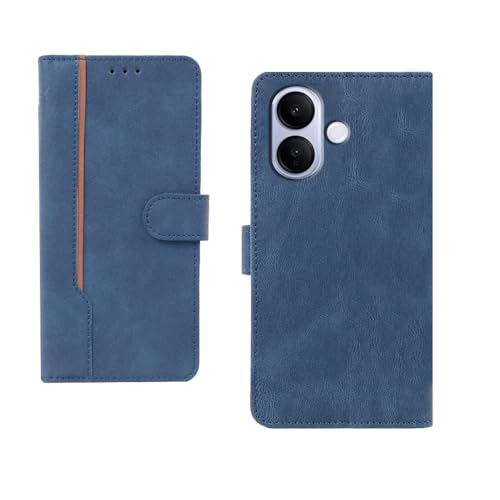 Image of amazon basics Vivo V60 Lite 5G Flip Cover | Card Pockets Wallet & Stand | Flip Cover for Vivo V60 Lite 5G (Blue with Beige Strip)