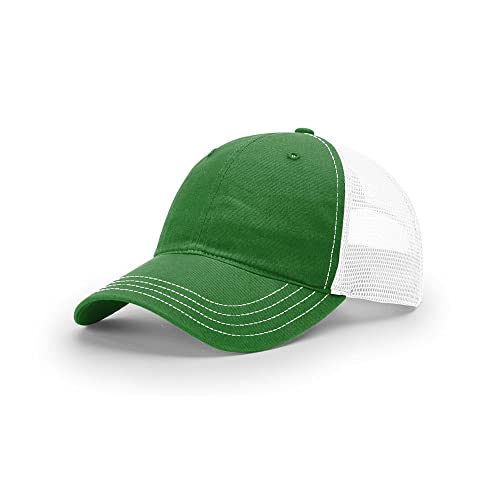 The Hat Pros Richardson 111 & 111P Garment-Washed Relaxed Fit Adjustable Snapback Trucker Cap - One Size - Kelly/White