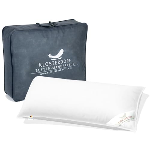 Klosterdorf Bettenmanufaktur Premium Dreikammer Kopfkissen ''funktionell'' - 40x80 cm - 500 Gramm - Handarbeit aus Deutschland - Gesund schlafen - Daunenkopfkissen Daunenkissen 3-Kammer Kissen