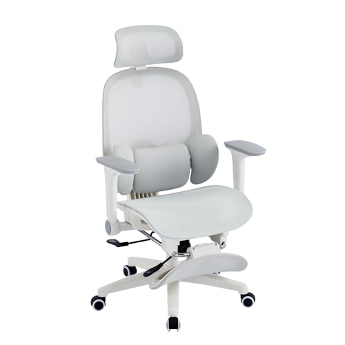 NATURFEN オフィスチェア メッシュ デスクチェア 独立型3ゾーンランバーサポート 疲れない  ゲーミングチェア 2Dヘッドレスト 4Dアームレスト パソコンチェア オットマン リクライニングロック 勉強椅子 事務椅子 キャスター付き ワークチェア (Gray)