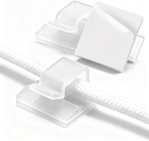 100 Pcs Cable Clips, Adhesive Cable Management Clips Wire Holders Wall Clips Hooks Cable Organizer for Desk, Wall, Car, TV, Ethernet Cable (Clear)