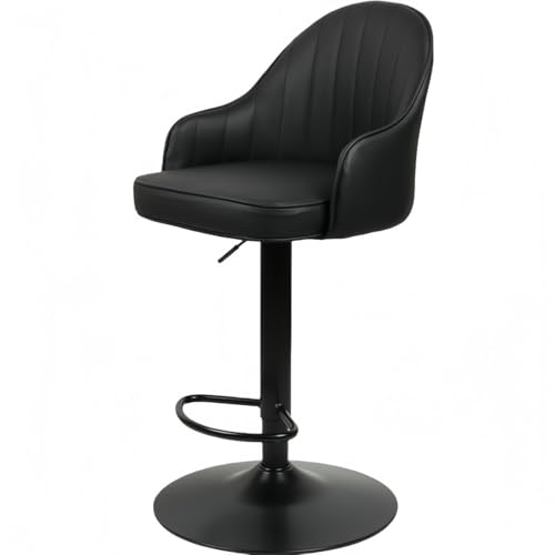 JORERAORMESカウンターチェア高さ調節可能回転式バースツール背もたれ付き肘当て付きフットレスト (クラシックブラック#ハイタイプ#黒塗り脚)