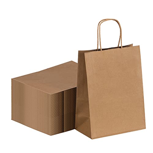 ã€50 pcsã€‘8 * 4.5 * 10.8Inches,Brown Kraft Paper Gift Bags with Handles,Bulk Gift Bags, Shopping Bags, Party Bags,Business Bags, Retail Bags, Merchandise Bags