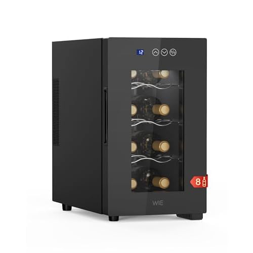 WIE Weinkühlschrank 8 Flasche Getränkekühlschrank 23L Weinschrank Klein 5-18°C Wein-Kühlschrank mit Glastür Vollglas-Designtür LED Touchpanel Anti-UV Mini Wine Fridge
