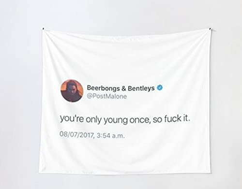 Dapoos Post Malon You're only young once so f**k it Funny tweet Tapestry Wall Hanging Tapestry Wall Tapestry Peach Home Living Room Dorm Decor 51X60Inch