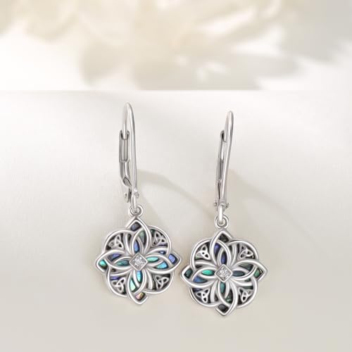 Celtic Witches Knot Sterling Silver Witch Earrings - Abalone Shell Birthstone Drop Dangle Leverback Celtic Earrings - Mother's Day Gifts for Women, Sisters, Best Friends4
