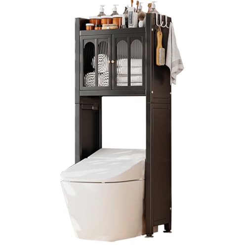 Genérico Armario de Almacenamiento sobre el Inodoro - Organizador de baño de 2 Niveles con Puertas Dobles y Estructura de Metal - Estante Que Ahorra Espacio para baño, lavadero y trastero (Negro)