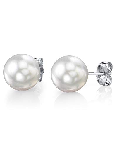 THE PEARL SOURCE South Sea Pearl Earrings for Women, 9-10mm, White Cultured Pearl, AAA Grade, 14K White Gold, Classic Fine Jewelry Gift for Women
