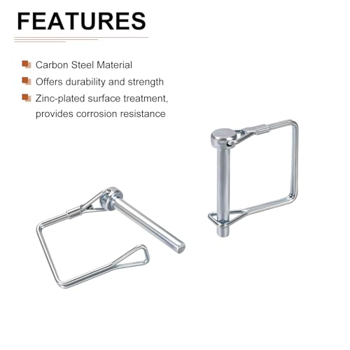 DTGN 5mm x 40mm (DxL) Wellenverriegelungsstift - 2er Pack - Gut für landwirtschaftliche Anhänger Rasen - Karbonstahl Vierkant-Anhängerkupplungsstift - Silberton