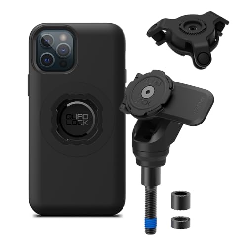 Image of Quad Lock Handlebar Clamp PRO Motorcycle Phone Mount with Vibration Dampener and MAG Phone Case for iPhone 12 /12 Pro