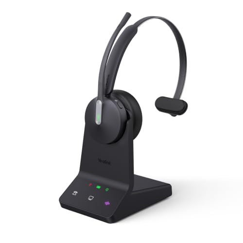 Yealink WH64 DECT & Bluetooth Wireless Mono Headset 606ft Long Range Work Headphones 3X Noise Cancelling Mic 26H Calls Work with Desk Phone PC Cellphone Teams Zoom Certified