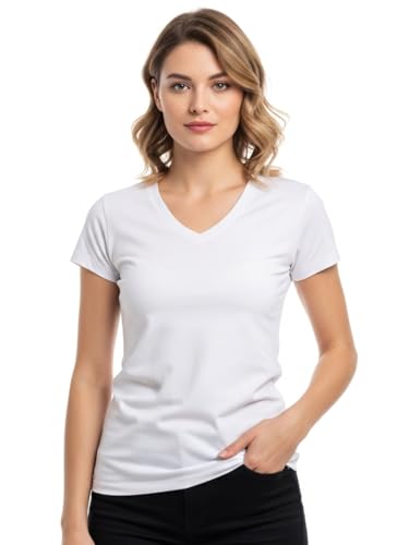 Image of JUNEBERRY Cotton Lycra Regular Fit V- Neck Solid Core Half Sleeves T-Shirt for Women & Girls (Colors Available: Black, Green, Magenta, Blue, Orange & Limeade)