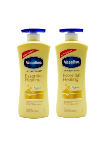 Vaseline Essential Healing Body Lotion 600ml Pump Pack of 2 | Non-Greasy Fast-Absorbing Moisturiser for Dry Skin | Deep Hydration with Micro-Droplets of Vaseline Jelly | 24H Nourishing Care
