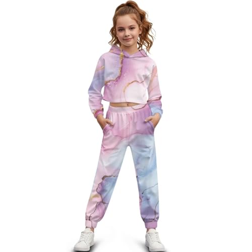 ZFRXIGN Cute Hoodie 2 Piece Outfit for Girls 4-13 Years Crop Hoodie and Jogger Sweatpants for Sportswear3