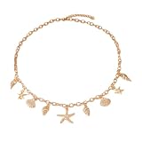 Vesavifaka Gold Necklace for Women, Seashell Necklace with Starfish Pendant, Boho Jewellery, Choker Necklace for Women, Delicate Adjustable Seashell Ornament for Summer and Beach Holidays