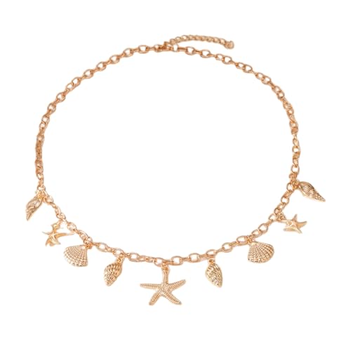 Vesavifaka Collier Femme en Or, Collier Coquillage avec Pendentif Étoile de Mer, Bijoux Boho, Choker Femme, Bijoux Coquillage Ajustable pour Été et Vacances à la Plage